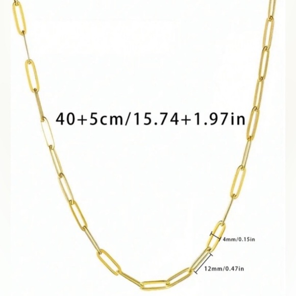 Gold Plated Stainless Steel Minimalist Gold Paperclip Chain Necklace - Picture 2 of 2